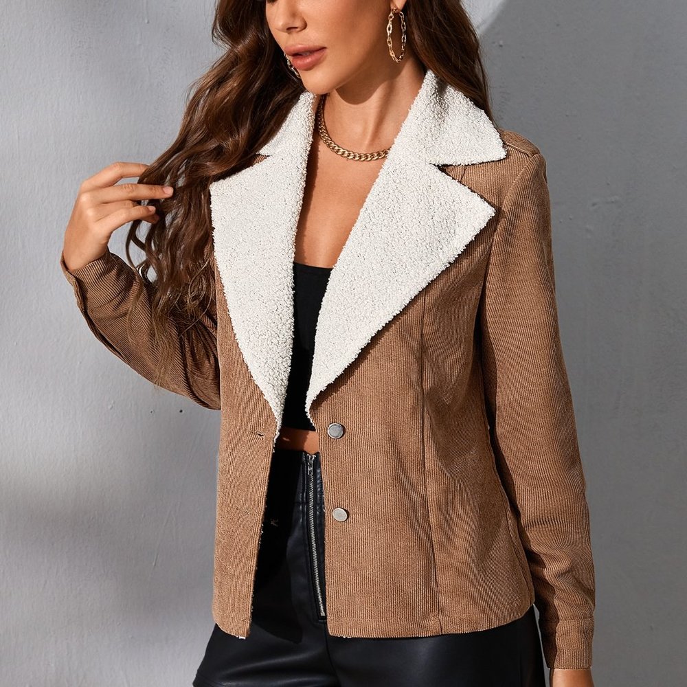 New Teddy Lined Lapel Neck Jacket Brown